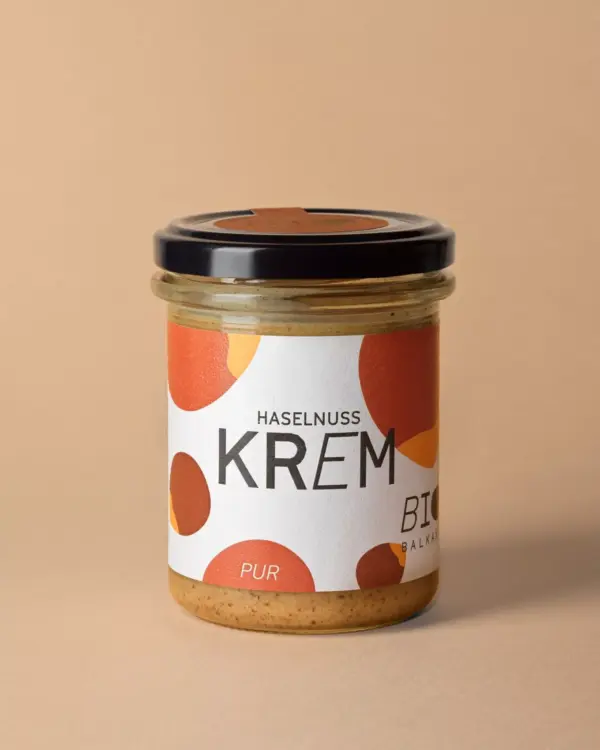 Bio Haselnuss Krem pur im 180 Gramm Glas von BioBalkan